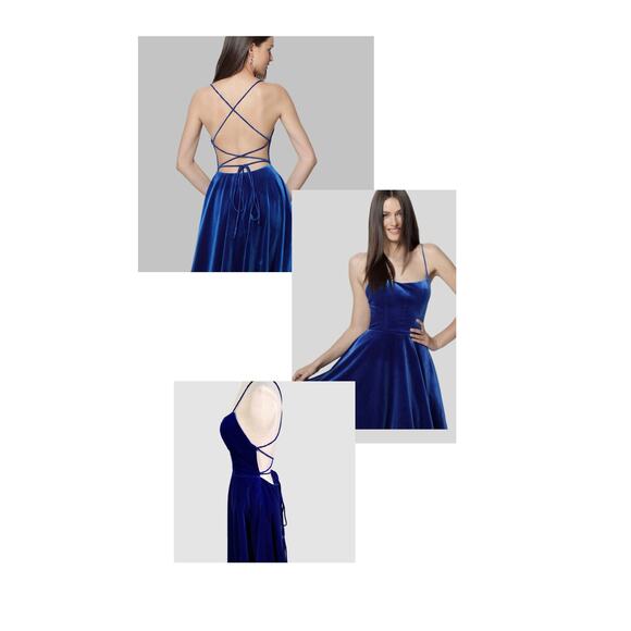NWT Sz.2 JOVANI Open Back ROYAL BLUE VELVET Fit & Flare Cocktail Party DRESS - Picture 2 of 12